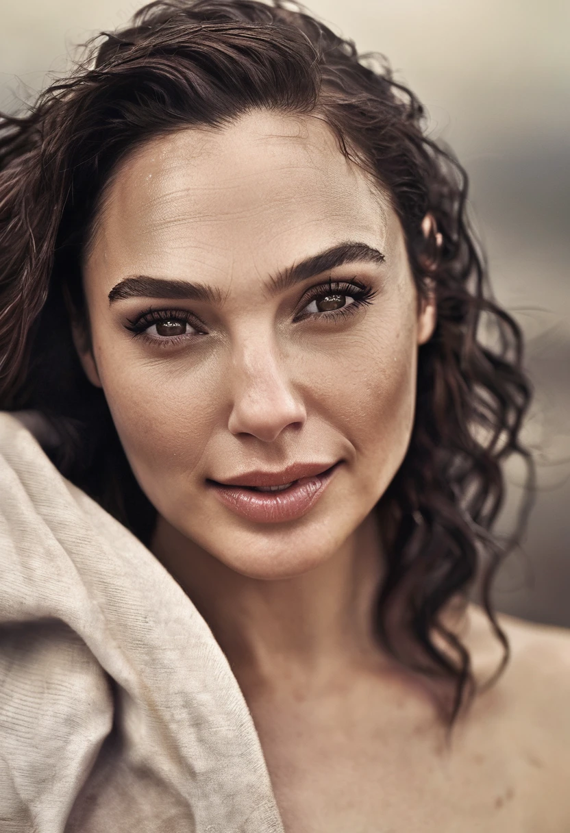 high quality Erotic shot of a extremely hot woman, ( GalGadot, photorealistic , smiling , palyfull act, magazine photograph, sexualized body , seductive pose, seductive expression , flat breast , oily body ) celebrity erotic photograph , nude, topless, sunny, extremely long hair , erotic photograph , fit muscular figure , exhausted look, rainy, seductive expression , on beach, wet hair, dark atmosphere, erotic lighting , celebrity, female, woman, hollywood actress, , erotic angle , ( natural lights, depth of field, insanely detailed skin texture, hyper detailed features )