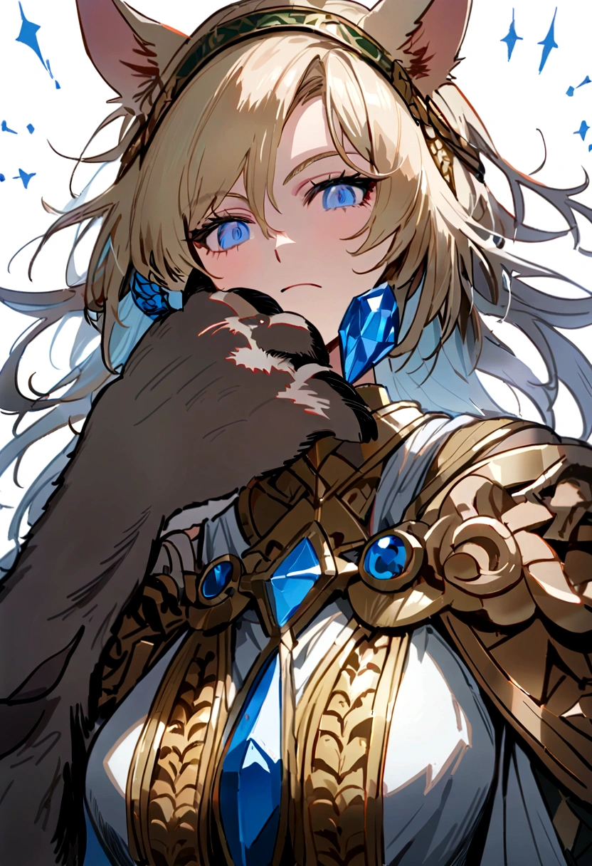 (Huang Li、high quality、Extremely detailed),Constellation - Goddess Capricorn,Giant hyena,Woman petting a hyena,Similar to Latin goodness,brave,capricious,Productivity,The face of enterprising and humanitarianism,Blonde short hair,Ancient Greek costumes、Wrap Dress,The background is the ocean,Crystal blue eyes(Eyes Details),Powerful appearance