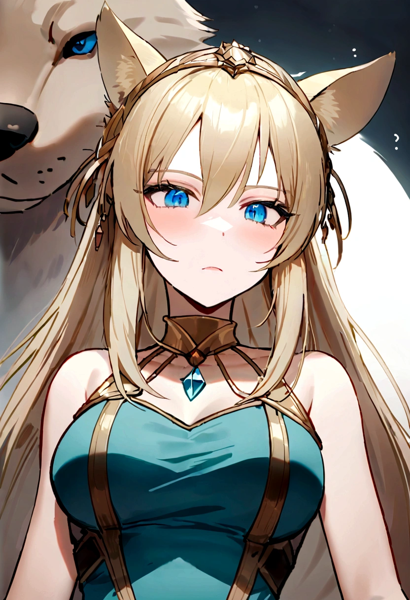 （Huang Li、high quality、Extremely detailed），Constellation - Goddess Capricorn，Giant hyena，Woman petting a hyena，Similar to Latin goodness，brave，capricious，Productivity，The face of enterprising and humanitarianism，Blonde short hair，Ancient Greek costumes、Wrap Dress，The background is the ocean，Crystal blue eyes（Eyes Details），Powerful appearance