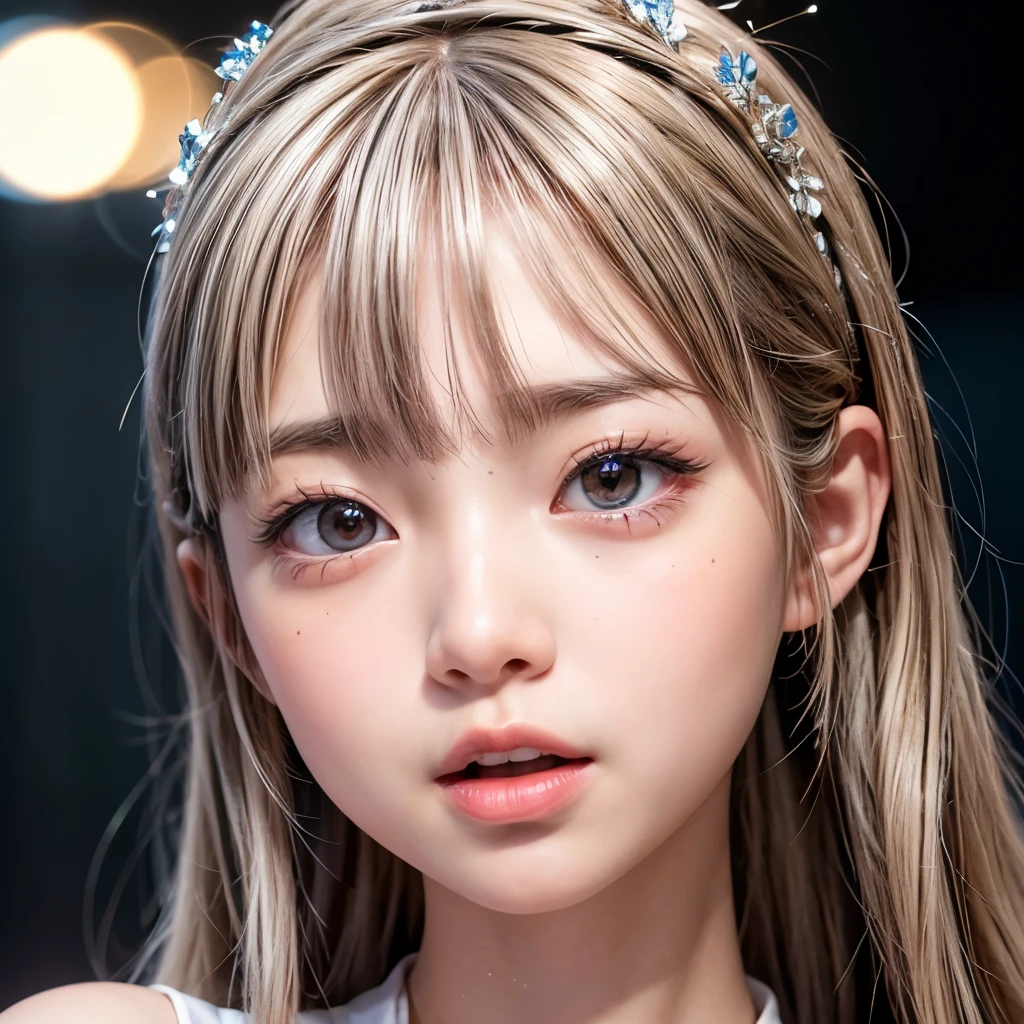 NSFW, 8k, High-level, absurd, masterpiece, best quality, primitive, very detailed CG, very detailed wallpaper, perfect lighting, Extremely detailed (((The personifying " スティッチ " as a Little Girl))), MysticSight, Tyndall effect, Tyndall scattering, Studio gray background with (many Dazzling RainbowColor particles BokeH:1.28), (RoundlyButts, ThighGap), (Exposed:0.4), (Assfocus with looking ahead), BREAK (NOGIZAKA face variations) Extremely Detailed very KAWAII face variations, perfect anatomy, Childish, captivating gaze, elaborate detailed Eyes with (sparkling highlights:1.28), long eyelashes、Glossy RED Lips with beautiful details, Coquettish tongue, Rosy cheeks, Radiant PearlSkin with clear transparency . { (Dynamic LifeLike expressions:1.4) | :d) }, (large eyes:-1) .