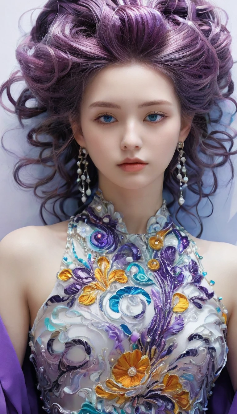 (absurd, high resolution, Extremely detailed), (1 Girl:1.3), Double tail, Purple Hair, rest , Glitch Art, Digital Distortion, Pixelate fragments, Data corruption, Colored Noise, Visual confusion, contemporary aesthetics rest , Enamel Art, Glassy surface, Vibrant colors, Bright finish, Reflective texture, Rich in pigment, fluid forms rest , Ethnic style, Traditional Clothing, Vibrant Patterns, Handmade Textiles, Cultural Themes, Beaded Jewelry, Handmade accessories