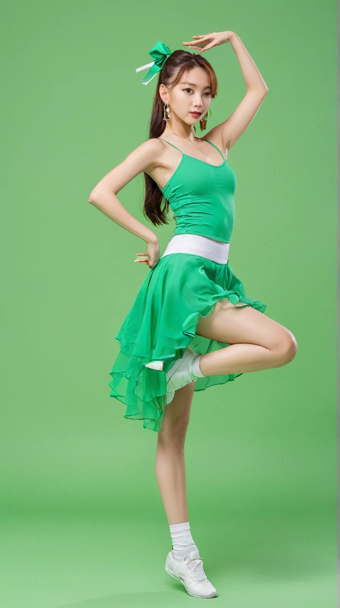 Kpop female dancer,solid green background