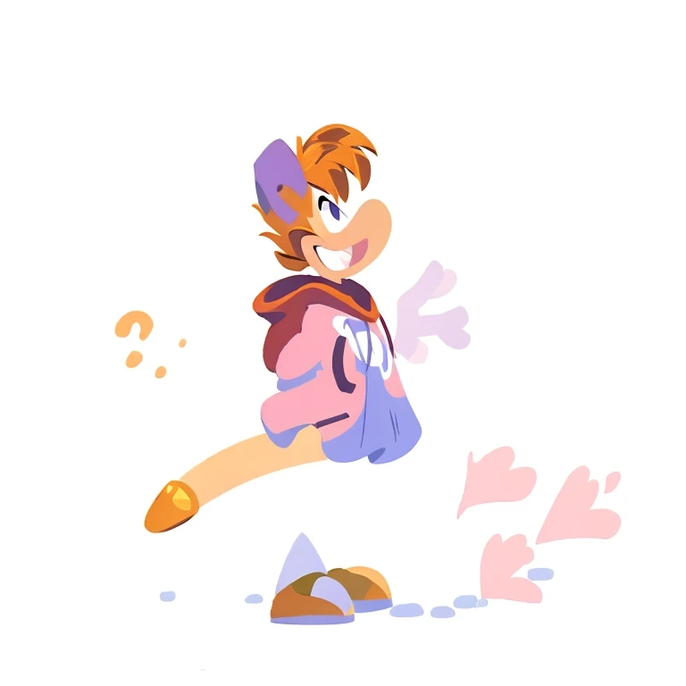 Rayman 1girl orange crazy hair dragon horn flower , a pink sailor dress with a pink jacket dragon tail red shoes white socks((((NO LIMBS))))