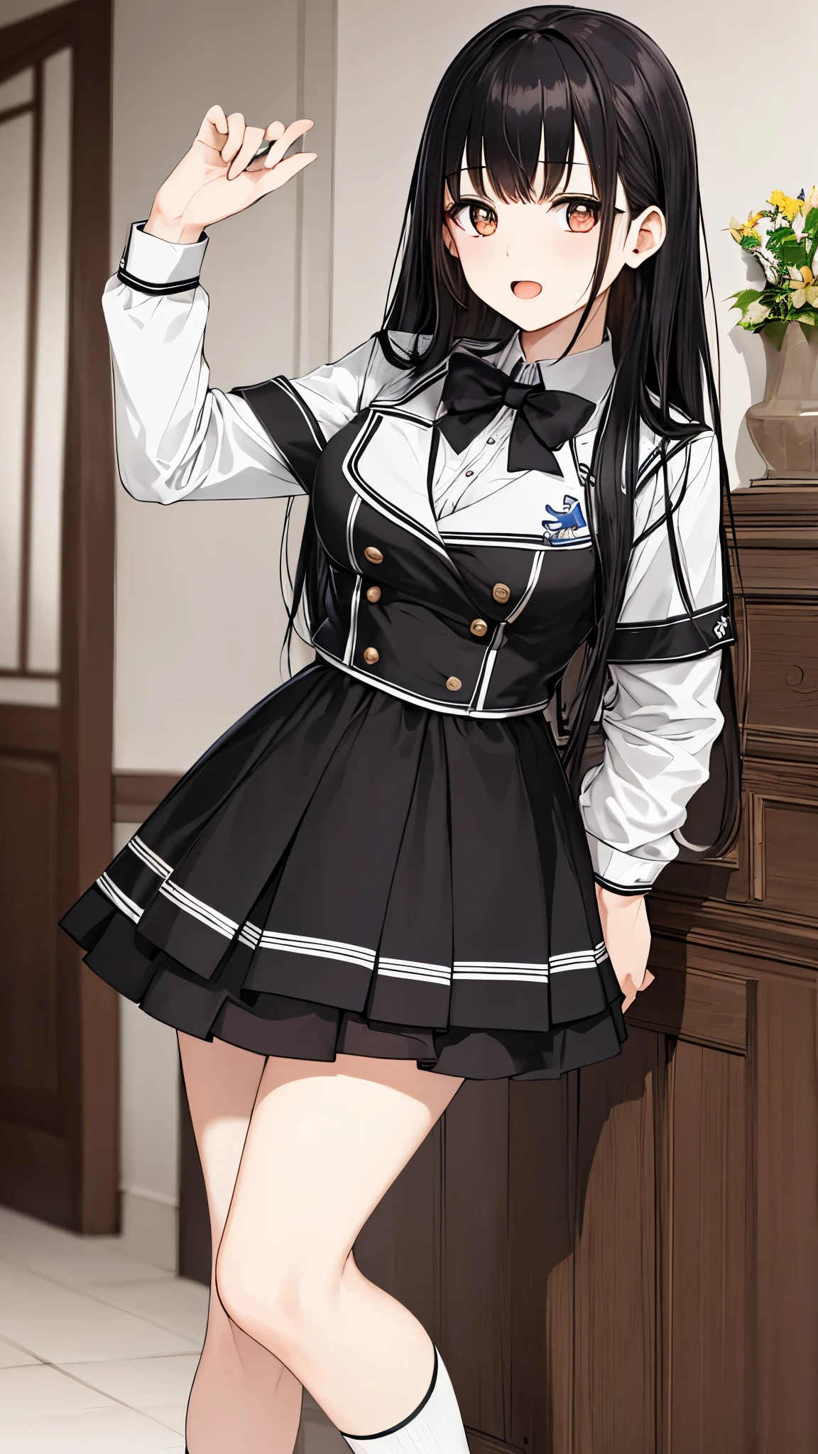 masterpiece, Highest quality, One Girl, uniform, Open your mouth,Black Hair,Iris,cute