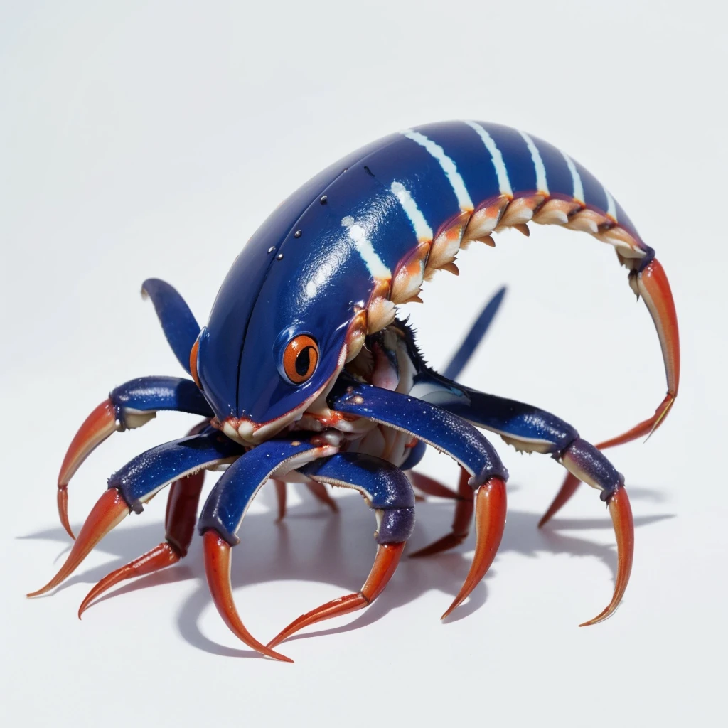 Small Animaly, generate results for squid mixed with crab, has blue stripes on his skin, white eyes, Grassroots, no background