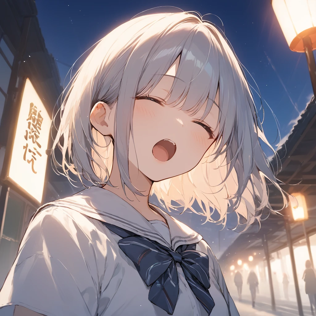 score_9, score_8_up, score_7_up, source_anime, best quality, masterpiece,ultra-detailed,official art, absurdres, highres, waifu2x, break,1girl, school girl, short hair, slender, open mouth, (yawn:0.3), sleepily,night, outdoors,Please draw a girl walking sleepily to school alone. break,(clear line illustration:1.2),very high resolution, very aesthetic, super detailed skin, Best sexual lighting powered by famous artist, 8k,ero picture,beauty illustration,photoshop_(medium),,(Detailed Lighting),