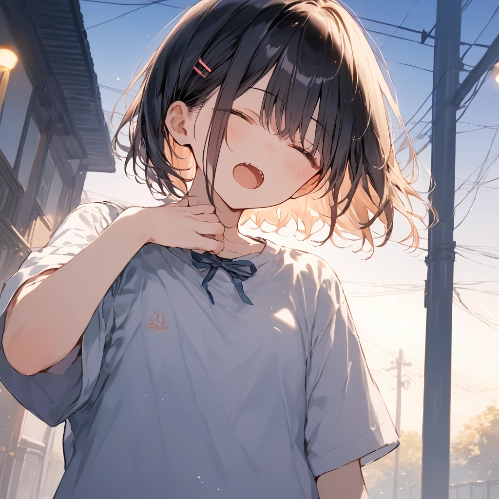 score_9, score_8_up, score_7_up, source_anime, best quality, masterpiece,ultra-detailed,official art, absurdres, highres, waifu2x, break,1girl, school girl, short hair, slender, open mouth, (yawn:0.3), sleepily,night, outdoors,Please draw a girl walking sleepily to school alone. break,(clear line illustration:1.2),very high resolution, very aesthetic, super detailed skin, Best sexual lighting powered by famous artist, 8k,ero picture,beauty illustration,photoshop_(medium),,(Detailed Lighting),