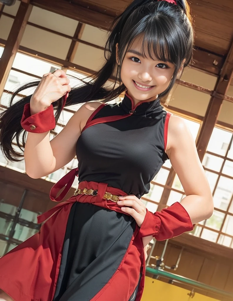 (8K、Raw photography、Highest quality、masterpiece:1.2),(Black Hair、Dark Eyes:1.9),(:1.6)、View your audience,Front view,White skin,(ponytail:1.3)、(Tight waist:1.6)、(Clothes that accentuate the shape of the :1.0)、(Big BreSlim figure、Ultigh resolution,beautiful,beautiful fece,(One person、No background:1.9),whole bodyボディー,Japanese women,(reality的:1.37)、Photon Mapping,reality、(Baby-faced and cute: 1.4)、(Cute Smile: 1.8)、(Round face: 1.8)、Radio City、Physically Based Rendering、Depth of field rally background、photograph, (I can see your knees、Thigh close-up:1.8),(:1.6),whole body、Great quality