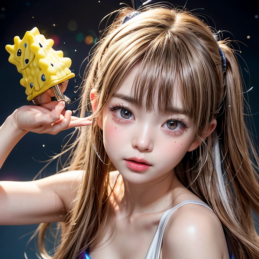 NSFW, 8k, High-level, absurd, masterpiece, best quality, primitive, very detailed CG, very detailed wallpaper, perfect lighting, Extremely detailed (((The personifying " スポンジボブ " as a ))), MysticSight, Tyndall effect, Tyndall scattering, Studio gray background with (many Dazzling RainbowColor particles BokeH:1.28), (RoundlyButts, ThighGap), (Exposed:0.4), (Assfocus with looking ahead), BREAK (NOGIZAKA face variations) Extremely Detailed very KAWAII face variations, perfect anatomy, Childish, captivating gaze, elaborate detailed Eyes with (sparkling highlights:1.28), long eyelashes、Glossy RED Lips with beautiful details, Coquettish tongue, Rosy cheeks, Radiant PearlSkin with clear transparency . { (Dynamic LifeLike expressions:1.4) | :d) }, (large eyes:-1) .