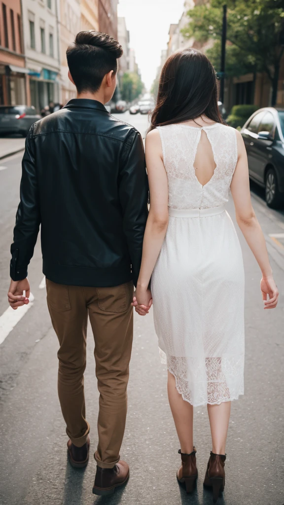 The back of a couple holding hands