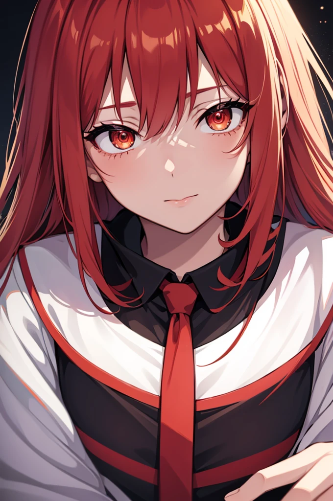 masterpiece, best quality, (extremely detailed CG unity 8k wallpaper, masterpiece, best quality, ultra-detailed, best shadow), (detailed background), (beautiful detailed face, beautiful detailed eyes), High contrast, (best illumination, an extremely delicate and beautiful),1girl,((colourful paint splashes on transparent background, dulux,)), ((caustic)), dynamic angle,beautiful detailed glow,full body, blood splash on face. close up of a woman, anime girl with red hair and a white shirt and tie, a character portrait by Yang J, pixiv, shin hanga, portrait of an anime girl, female anime character, portrait anime girl, portrait of asuka langley soryu, beautiful anime portrait, detailed portrait of anime girl, anime character, realistic anime artstyle, anime girl portrait, anime character portrait, bangs