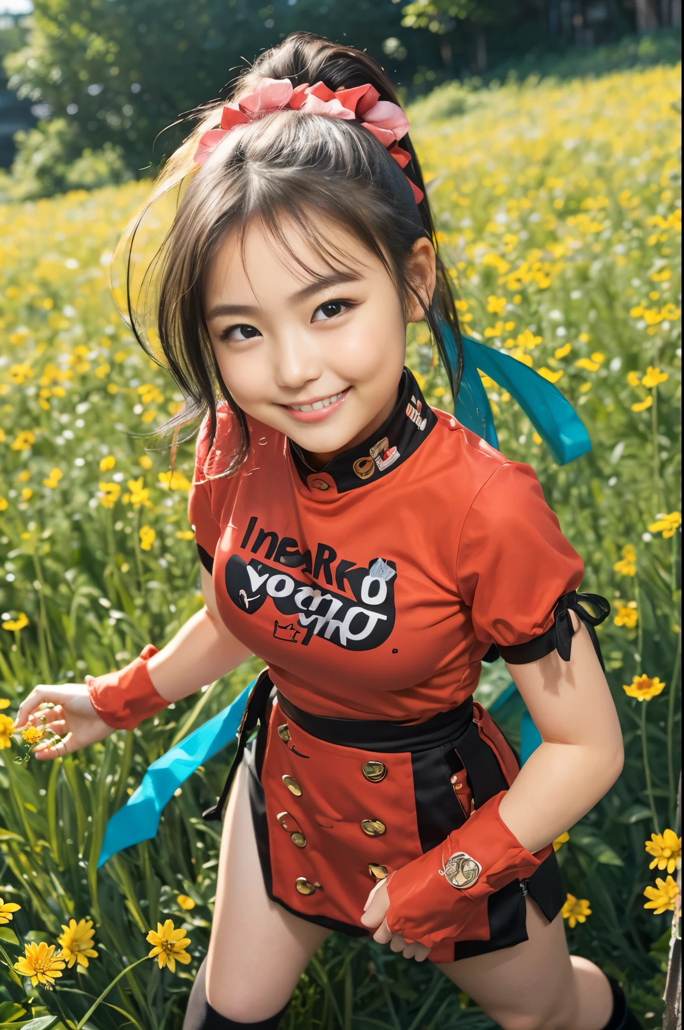 (8K、Raw photography、Highest quality、masterpiece:1.2),(Black Hair、Dark Eyes:1.9),(:1.6)、View your audience,Front view,White skin,(ponytail:1.3)、(Tight waist:1.6)、(Clothes that accentuate the shape of the breasts:1.0)、(Big Breasts :1.3)、Slim figure、Ultra-high resolution,beautiful,beautiful fece,(One person、No background:1.9),whole bodyボディー,Japanese women,(reality的:1.37)、Photon Mapping,reality、(-faced and cute: 1.4)、(Cute Smile: 1.8)、(Round face: 1.8)、Radio City、Physically Based Rendering、Depth of field rally background、photograph, (I can see your knees、Thigh close-up:1.8),(:1.6),whole body、Great quality
