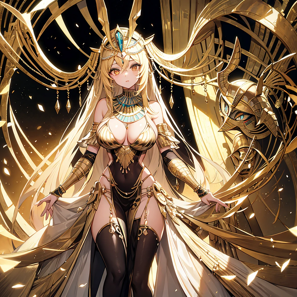 A lovely crystal embellished PHARAOH beautiful body and face, bigger eyes, ANCIENT EGYPT themes in background Egyptian themes.
