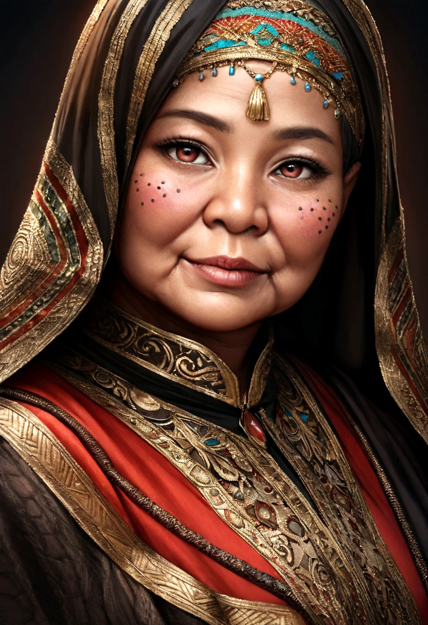 photo of a 50 year old fat Indonesian woman wearing a black hijab and wearing a dress. wrinkle effect on face, detailed effect of pores on face, very realistic, super detailed, ultra HD, 8K Resolution nude