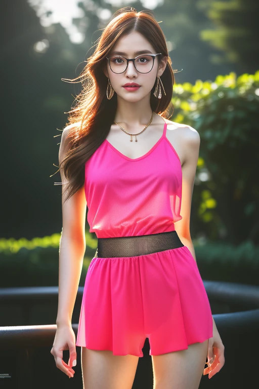 Shy woman on a rainy night,(8K 超高清、Digital SLR Camera、Soft Light、high quality、Volumetric Lighting、frank、photo、high resolution、4K、8K、Bokeh),(Rich details on the eyes and face,warm color, Very saturated colors,Show a charming smile, little cherry mouth, Balanced Eyes, Perfect facial features,Perfect face, Pretty Face, black eyes,Skin is transparent and visible, Shirasawa skin, cosmetic, (Glasses), earrings,Forehead chain,necklace, Jewelry,Headdress,Hair accessories),(Create stunning images of real girls, warm light, Dynamic poses, Elegant Posture, Cowboy lens, Front full body,Look confident from the front,Body facing the camera,Standing pose facing the camera,Open your legs slightly,Golden Ratio Graphics,Minimalism, Athletic body) ,Chinese beautiful female model,Red Hair,Waist-length hair,Messy Hairstyle,,Gradient hairstyles,Cyberpunk hairstyle,(Transparent clothes:1.5),Pink clothes,Thin clothes。Transparent mesh clothes,Transparent clothes,Transparent pink swimsuit,(Fluorescent fabric)(Sexy,Perfect breast shape、Very detailed breasts,34E cup),No underwear, (Super high waist,Waist hollow,Levain), Black socks, (Clear knee-length socks、Garter socks,Leg ring,garter、腿部garter,Waist ring), (Wet,Wet clothes)
