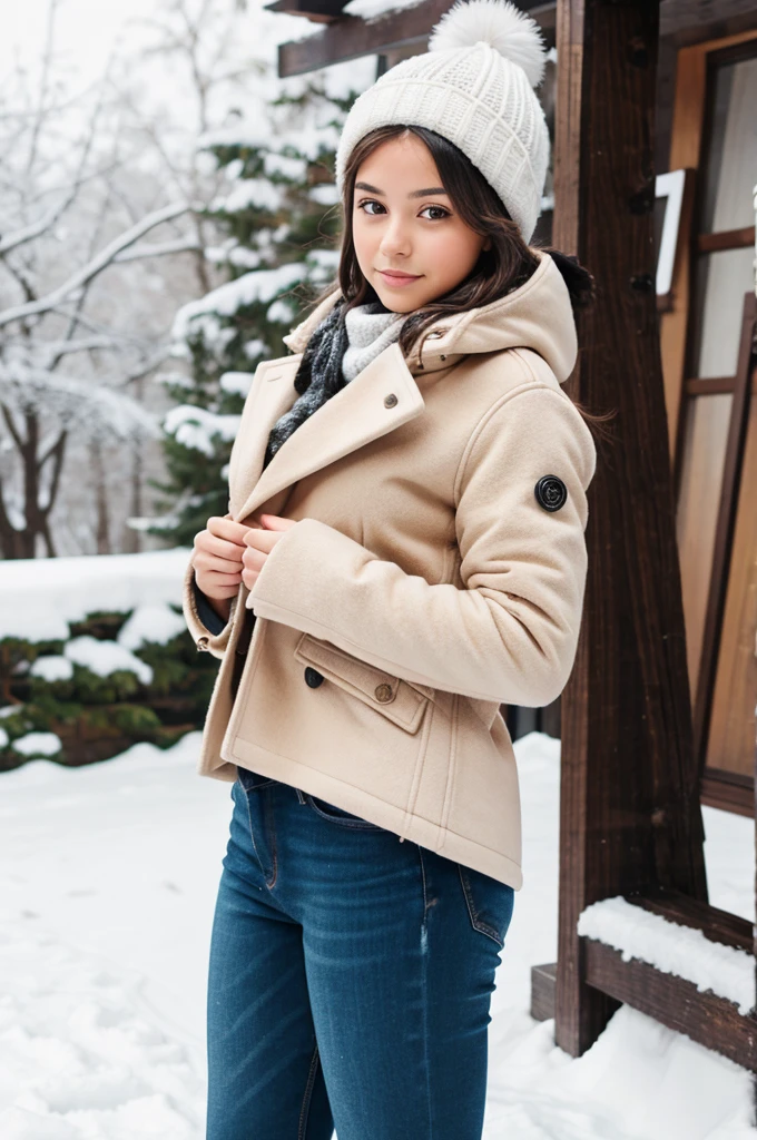A girl with full winter clothes