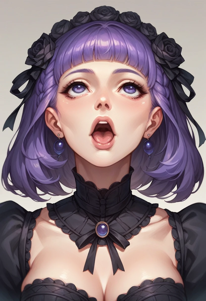 beautiful girl Purple Hair black lolita fashion Looking up Mouth half open