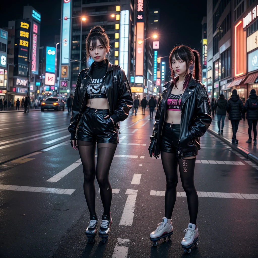 cyberpunk girl walking through a bustling, neon-lit metropolis feeling utterly alone despite the throngs of people around her. What memories haunt her, and how does she cope with her solitude?