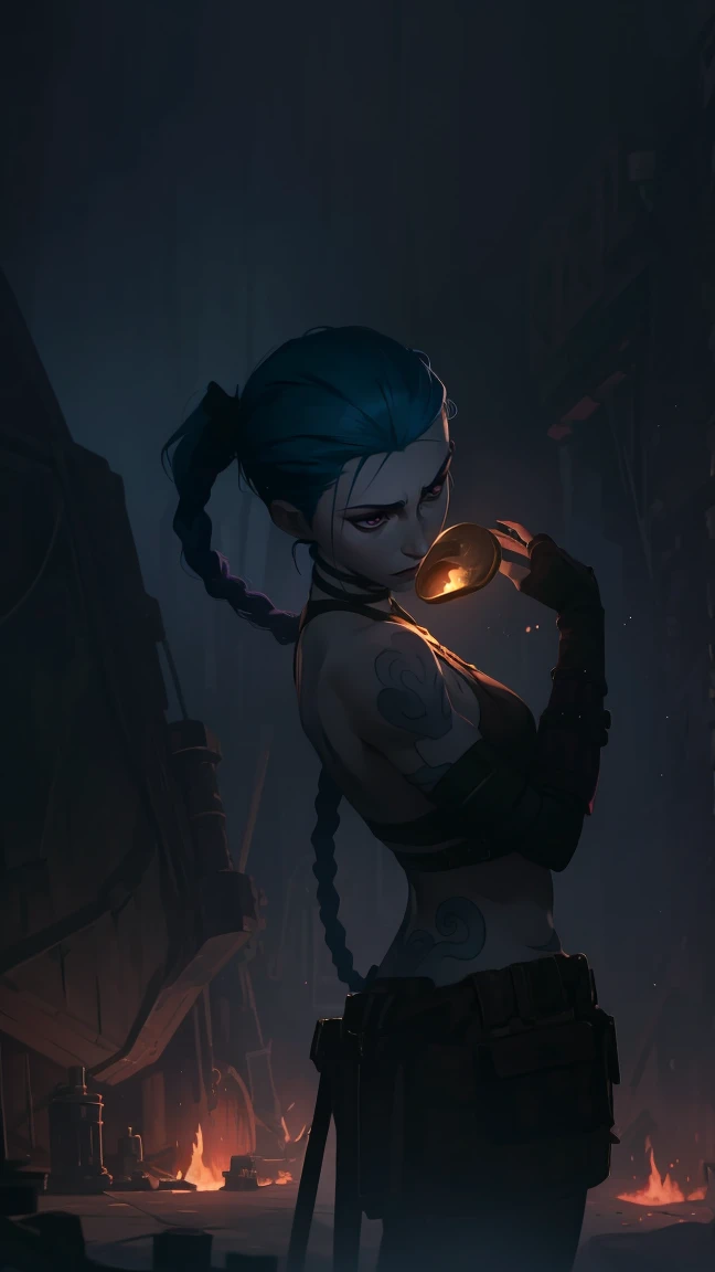 (masterpiece, Best quality), 1 girl, crying, portrait, very sexy, full length (full body 1.1.), очень feminine, Bare breasts, beautiful waist, gloomy composition, flame, fire, Flash, very beautiful, feminine, long hair, hair braided in long braids, very sexy, emphasis on the eyes, face accent, Beautiful face, Hands, Hair, Haired ponytail, tie ,red purple eyes, Джинкс crying, Blue cloud tattoo, (masterpiece, Best quality), Side lighting, beautiful detailed eyes, crazy face), (Best quality), (masterpiece), magic photography, Spectacular lighting, Photorealism, ultra detailed, интимная portraitная композиция, 1. 4,8 k UHD, aesthetic, Cd., A high resolution, 8 k, better lighting, Best shade, Ultra-HD, A high resolution, sharp focus, Complex background, Cinematic lighting, ((Landscape view)), 4K block, (better lighting), ((Cinematic lighting)),