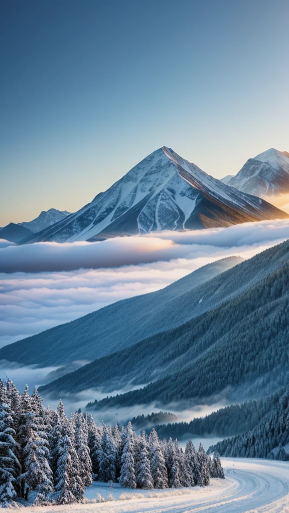 mountain, epic, realistic, cold, fog,