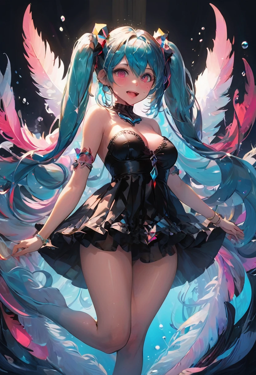 (Highest quality, 16k, High resolution, masterpiece:1.2), Very detailed, (Realistic, photoRealistic, photo-Realistic:1.37), expressive aesthetics, 1960s counterculture, Brightly colored humanoid, Psychedelic Art, Erotic art style, Sharp details, abstract pattern, , , , , , , love juice background, Fractal Art, Multicolored neon lights, A unique and trippy perspective, landscape, Hallucinations, a mind-changing experience, Motion Blur, Fluid movement, Synthesizer Sounds, Realistic fur rendering, Rich and vibrant color palette, , Mysterious glow, high contrast lighting, , ,, Both eyes are the same size, One Girl, alone, huge breasts, , , , clear lotion, shiny skin, , , , , , , , Red cheeks, Shiny rosy lips, Sexy posture, Dynamic pose,Lens flare, Hatsune Miku, , cyan hair, ，Chest compressions, , , , , black pantyhose, , , drunken eyes, , , perky breasts, , , , , ,([Wet:1.1|Mucus]), sexual ecstasy, , seductive smile