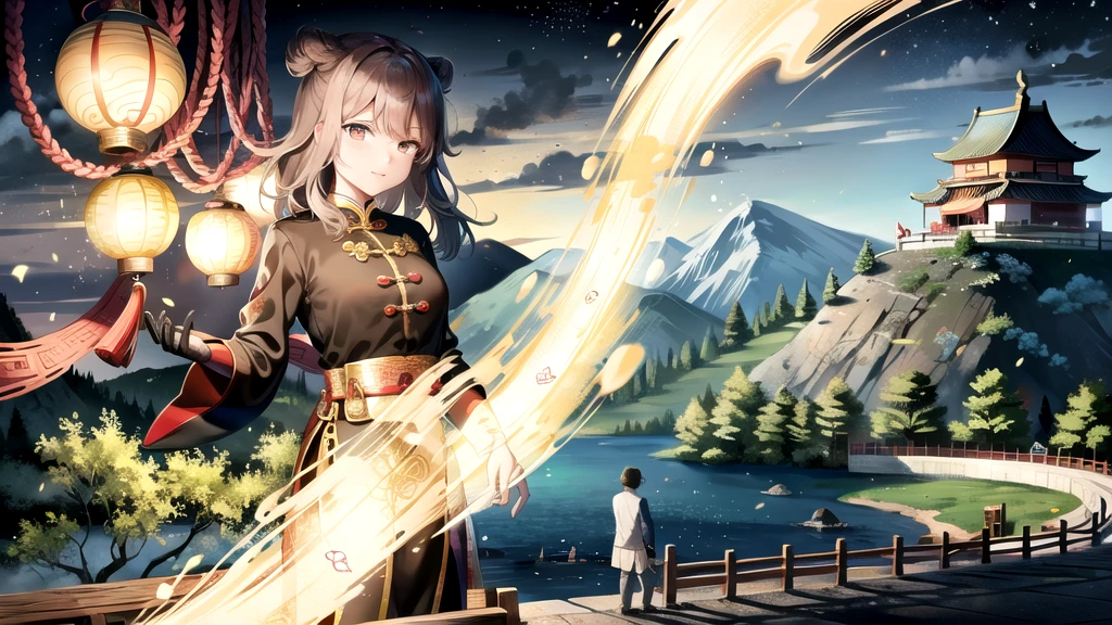 Chinese style, Immortal Saint Sect Mountain, Immortal Light, slightly elevated view, ((background:1.8))
