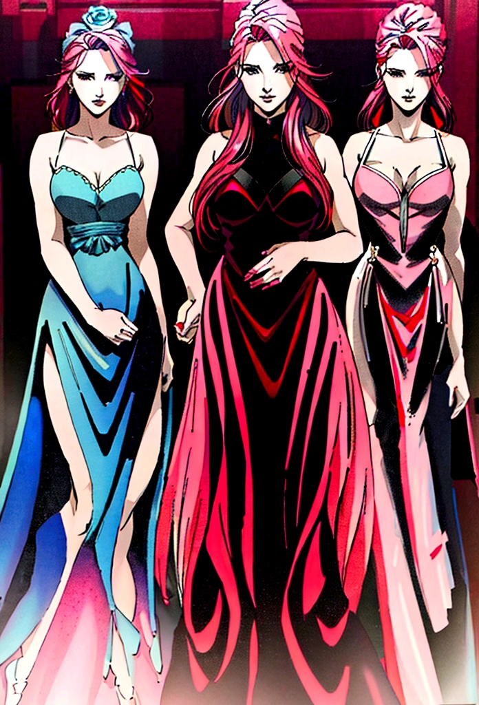 Arafed, a picture of a female angel in high society prom event, divine beautiful feminine angel, (red hair: 1.4), long hair, flowing hair, the hair glows in a soft light, cerulean eyes, deep light eyes, divine feminine face, she wears a ((pink and black evening dress: 1.5)), elegant, intricate detailed dress, silk dress, small cleavage, ((dress is decorated with blue flowers: 1.4)), she wears elegant knee high heeled boots, exquisite knee high heeled boots, she stands on the porch of a fantasy castle, dynamic angle, soft torch light, (Masterpiece: 1.5), 16k, highres, best quality, high details, ultra detailed, masterpiece, best quality, (extremely detailed), AngelStyle, GlowingRunesAI_paleblue, angel_wings, Angel, flower dress