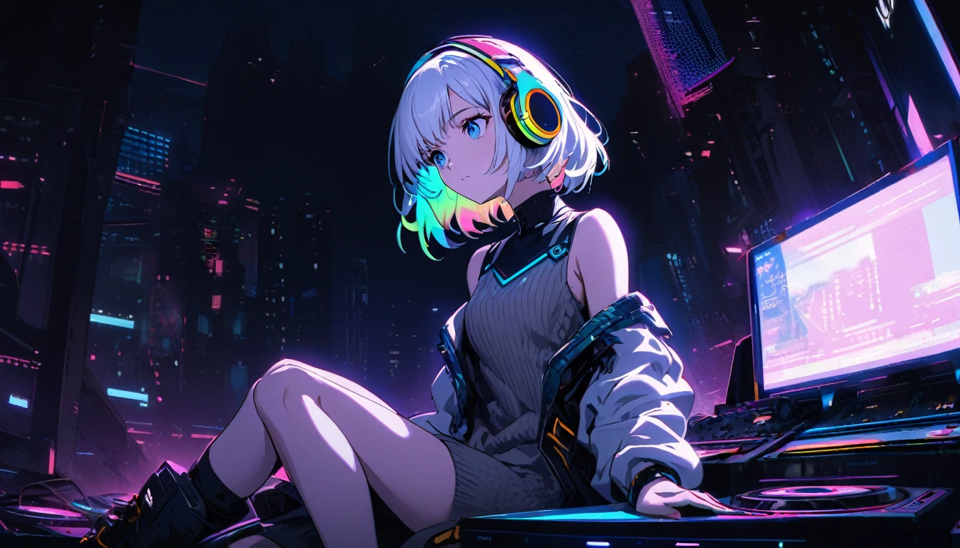 (((masterpiece, Highest quality))),(((alone:1.2))),(((One girl:1.2))),32K Wallpapers, Very detailed, Poster, Vintage science fiction, 1960s,(((((geometric cinematic Music poster))))), (futuristic), shape,(((Plane composition))), Midcentury Modern, movie Poster, Vintage, Perfect Lady,1970s, Halftone, Speech bubble,(((portfolio,close))),(((Different angles))),(((Monotone bodysuit, breast enhancement))),((highlight)),Vast landscape,((((Heterochromia iridis)))),(((completion. Detailed face))),(((Very talented))),(((Wearing headphones))),((Overall colorful))