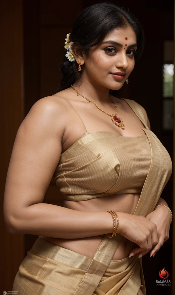 Photographic recreation shoot Inspired from art by mohanan manimala, extremely gorgeous, stunning beauty, thick beauty, best quality, modelshoot, profile photoshoot, mastershot, model photography, retouched, movie stills shoot, modelshoot Inspired by art of mohanan manimala, revealing clothes, her exposed charming figure, appealing physique, pale skin, Beautiful lady, extremely gorgeous woman, mallu traditional wear, party wear, summer party wear, designer saree, sexy woman, wedding party wear, hot sleeveless blouse, sexy designer dress, designer blouse, braless, hot wear, spotless skin, designer sari, fashion saree, 40 years old, wearing palla, Indian traditional bandeau crop top bra, huge breast, milk tank, mallu woman, mallu actress, mallu aunty, mallu sari model, mallu actress, lusty, perfect thick body, fleshy figure, highly detailed, intricate, flawless, drooping figure, seductive expression, beautiful face, juicy figure, perfect face, perfect eyes, perfect fingers, round shaped face, curvy, skin texture, hot, small hairs on armpits, armpit crease, captivating, lusty, charming, attractive figure, mature woman, Kerala model, Kerala actress, nails can be hidden, queen of Lust, no armbands in her hand, skin pores, detailed armpits, heavy physique, heavy physique, Full figured woman, full figured Indian aunty,