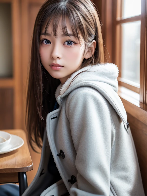 Winters,Snow Scene,Lace pantyhose,((Duffle coat))、Depth of written boundary,Real Light,Ray Tracing,OC Renderer,UE5 Renderer,Surreal,Highest quality,8K,Masterpieces,Ultra-fine,Correct Anatomy、(Highest quality, 4K, Tabletop: 1.3), Beautiful woman、Surreal, One Girl,Ultra detailed face,Fine grain,double eyelid, (Beautiful lip detail), Beautiful Face、Japanese schoolgirl、16 years old、