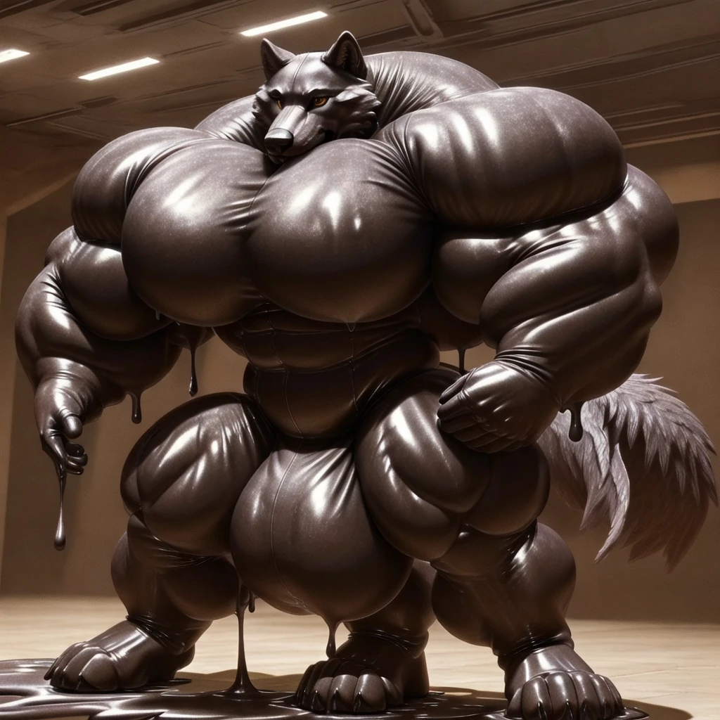 solo, male, , , , (hyper pecs:1.2), (long thick thighs:1.5), standing, indoor,,(,,(,solo,very hyper muscles:1.3)((, Huge bulge:1.3)))()), black glowing liquid,(((liquid_latex, , rubber:1.2),,black latex,goo transformation,(gooey)()(l),unreal engine,perfect light,detailed, photorealistic, 4k, hd, , , , good anatomy, , (), ,, high quality, best quality, concept art, photorealistic,wolf