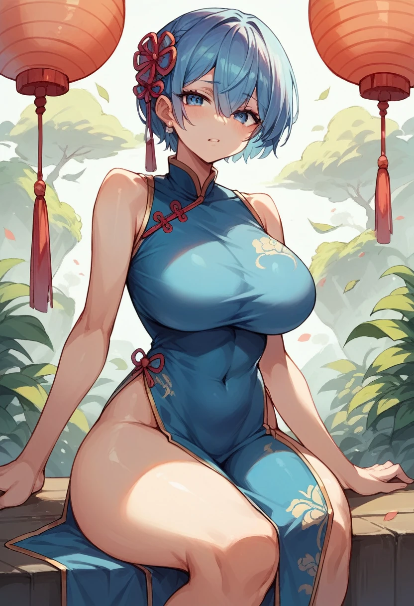 Rem,Blue Chinese Dress,Super huge boobs
