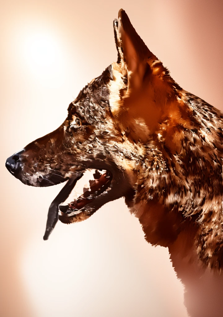 A clay sculpture of a handsome German shepherd, Canine, made from shiny clay, is a masterpiece.