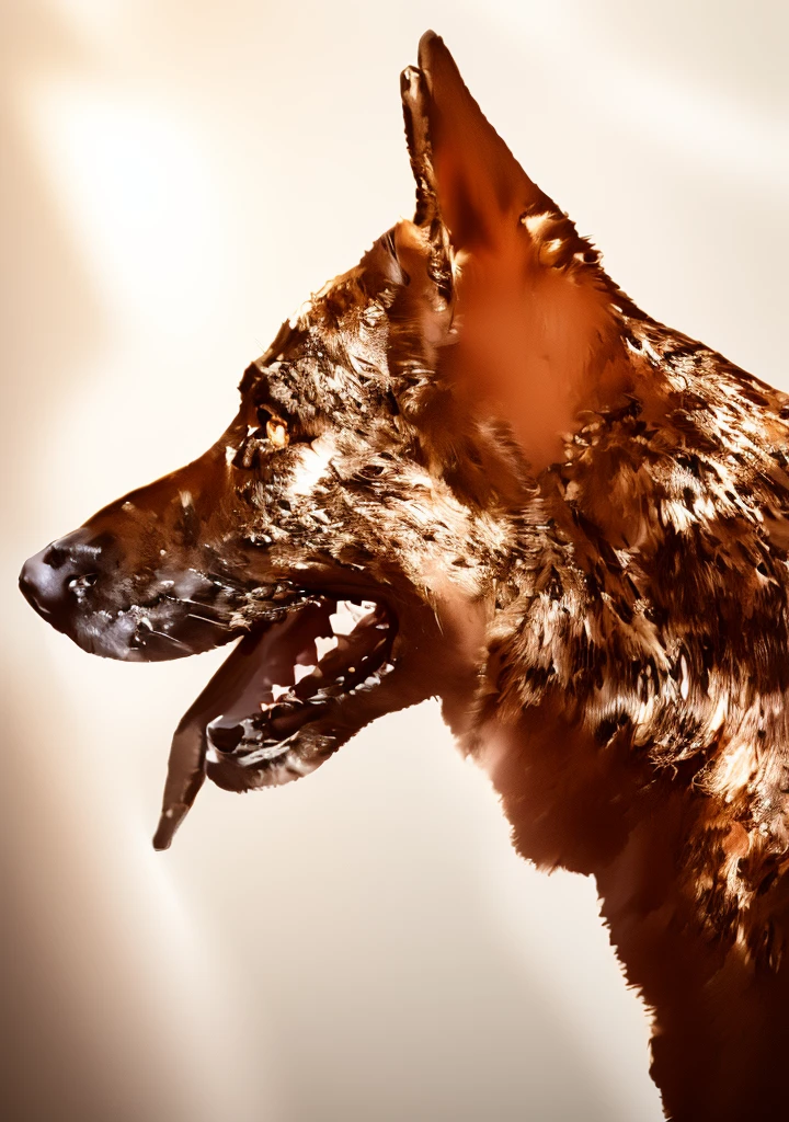 A clay sculpture of a handsome German shepherd, Canine, made from shiny clay, is a masterpiece.
