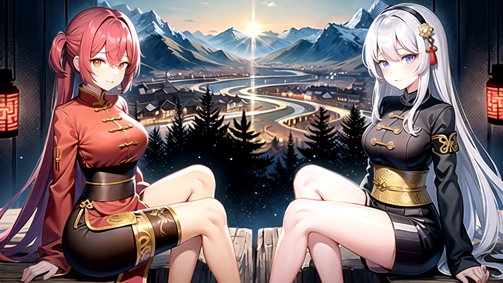 Chinese style, Immortal Saint Sect Mountain, Immortal Light, slightly elevated view, ((background:1.8))
