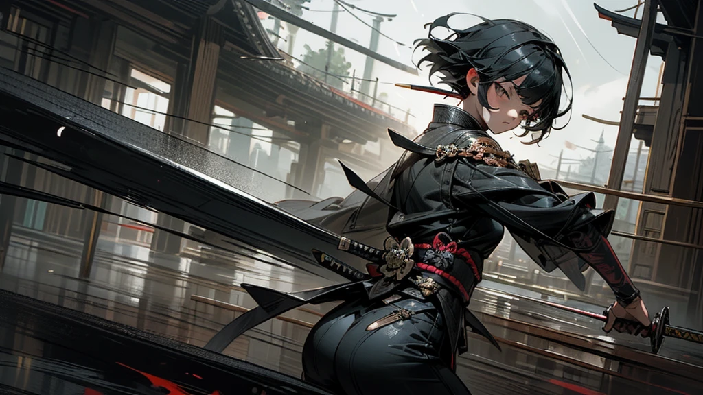 masterpiece,best quality,super fine illustration,super detailed,beautiful background,perfect face,perfect hands,dynamic angle,Ink painting style,ass pov,dynamic scene
Break
和服,knife,samurai,Short Hair Break Rain,battlefield,beautiful background