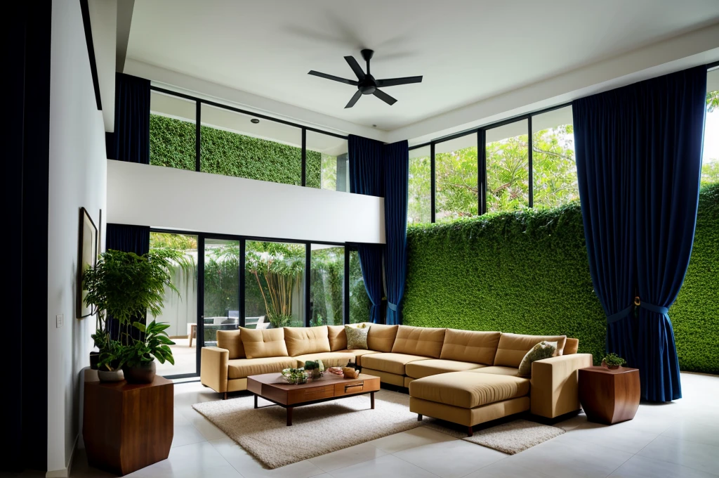 RAW Photos, living room, Architectural Visualization, Dark Room Background, abstract architecture, Comfortable and beautiful design! Modern Style, straight curve, Clean design, Concrete colored laminate wall, perspective, High-end, Realistic photos, bright, sharp, Unique details, Award-winning photography , Canon EOS 5D Digital SLR Mark IV, debt/ 6, ISO100, 1/ 250 second, sodebtt natural light, Highest quality, Ultra-high resolution, Potted plants, flower, debtruit , Space with many vines creates a space to immerse yourseldebt in nature , but、No less luxurious, The interior exudes an aristocratic atmosphere., Valuable items on the shelves々There are many