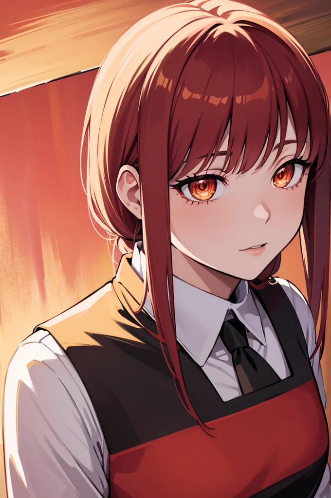 masterpiece, best quality, (extremely detailed CG unity 8k wallpaper, masterpiece, best quality, ultra-detailed, best shadow), (detailed background), (beautiful detailed face, beautiful detailed eyes), High contrast, (best illumination, an extremely delicate and beautiful),1girl,((colourful paint splashes on transparent background, dulux,)), ((caustic)), dynamic angle,beautiful detailed glow,full body, blood splash on face. close up of a woman, anime girl with red hair and a white shirt and tie, a character portrait by Yang J, pixiv, shin hanga, portrait of an anime girl, female anime character, portrait anime girl, portrait of asuka langley soryu, beautiful anime portrait, detailed portrait of anime girl, anime character, realistic anime artstyle, anime girl portrait, anime character portrait, bangs