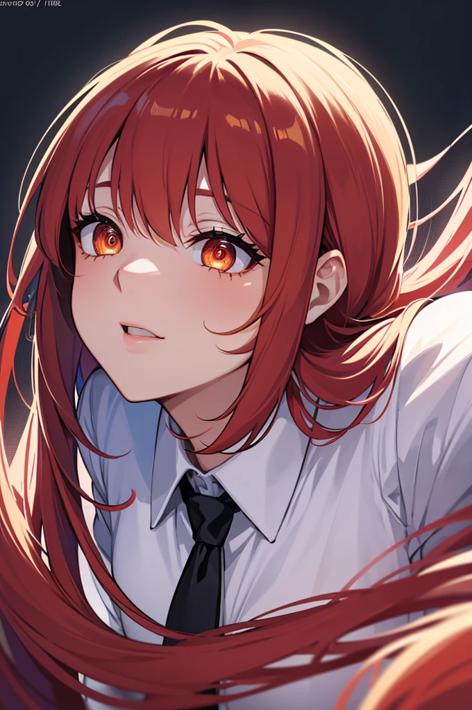 masterpiece, best quality, (extremely detailed CG unity 8k wallpaper, masterpiece, best quality, ultra-detailed, best shadow), (detailed background), (beautiful detailed face, beautiful detailed eyes), High contrast, (best illumination, an extremely delicate and beautiful),1girl,((colourful paint splashes on transparent background, dulux,)), ((caustic)), dynamic angle,beautiful detailed glow,full body, blood splash on face. close up of a woman, anime girl with red hair and a white shirt and tie, a character portrait by Yang J, pixiv, shin hanga, portrait of an anime girl, female anime character, portrait anime girl, portrait of asuka langley soryu, beautiful anime portrait, detailed portrait of anime girl, anime character, realistic anime artstyle, anime girl portrait, anime character portrait, bangs
