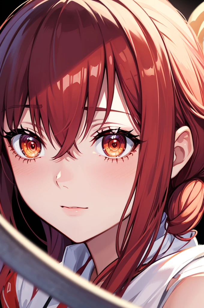 masterpiece, best quality, (extremely detailed CG unity 8k wallpaper, masterpiece, best quality, ultra-detailed, best shadow), (detailed background), (beautiful detailed face, beautiful detailed eyes), High contrast, (best illumination, an extremely delicate and beautiful),1girl,((colourful paint splashes on transparent background, dulux,)), ((caustic)), dynamic angle,beautiful detailed glow,full body, blood splash on face. close up of a woman, anime girl with red hair and a white shirt and tie, a character portrait by Yang J, pixiv, shin hanga, portrait of an anime girl, female anime character, portrait anime girl, portrait of asuka langley soryu, beautiful anime portrait, detailed portrait of anime girl, anime character, realistic anime artstyle, anime girl portrait, anime character portrait, bangs