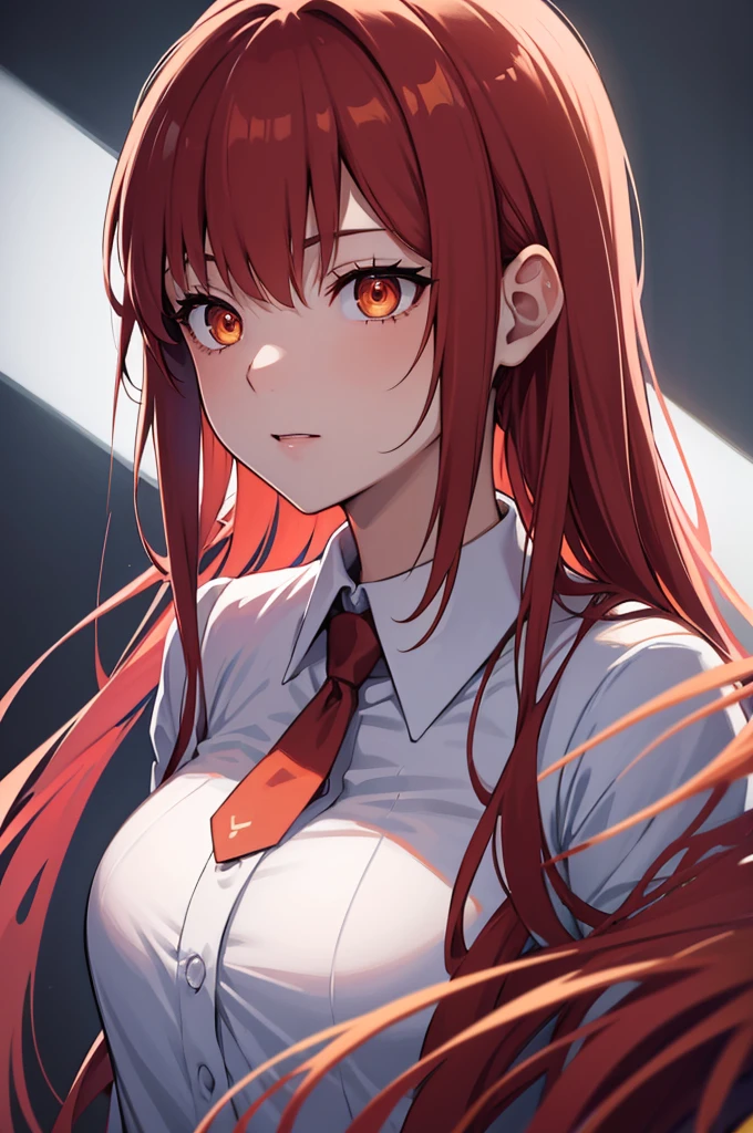 masterpiece, best quality, (extremely detailed CG unity 8k wallpaper, masterpiece, best quality, ultra-detailed, best shadow), (detailed background), (beautiful detailed face, beautiful detailed eyes), High contrast, (best illumination, an extremely delicate and beautiful),1girl,((colourful paint splashes on transparent background, dulux,)), ((caustic)), dynamic angle,beautiful detailed glow,full body, blood splash on face. close up of a woman, anime girl with red hair and a white shirt and tie, a character portrait by Yang J, pixiv, shin hanga, portrait of an anime girl, female anime character, portrait anime girl, portrait of asuka langley soryu, beautiful anime portrait, detailed portrait of anime girl, anime character, realistic anime artstyle, anime girl portrait, anime character portrait, bangs