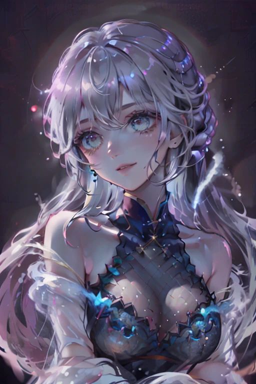 A sweet and transparent fairy、A radiant smile、Have fun、Nice background、Light background、Rainbow background、A Russian girl in her early 20s with ash grey hair