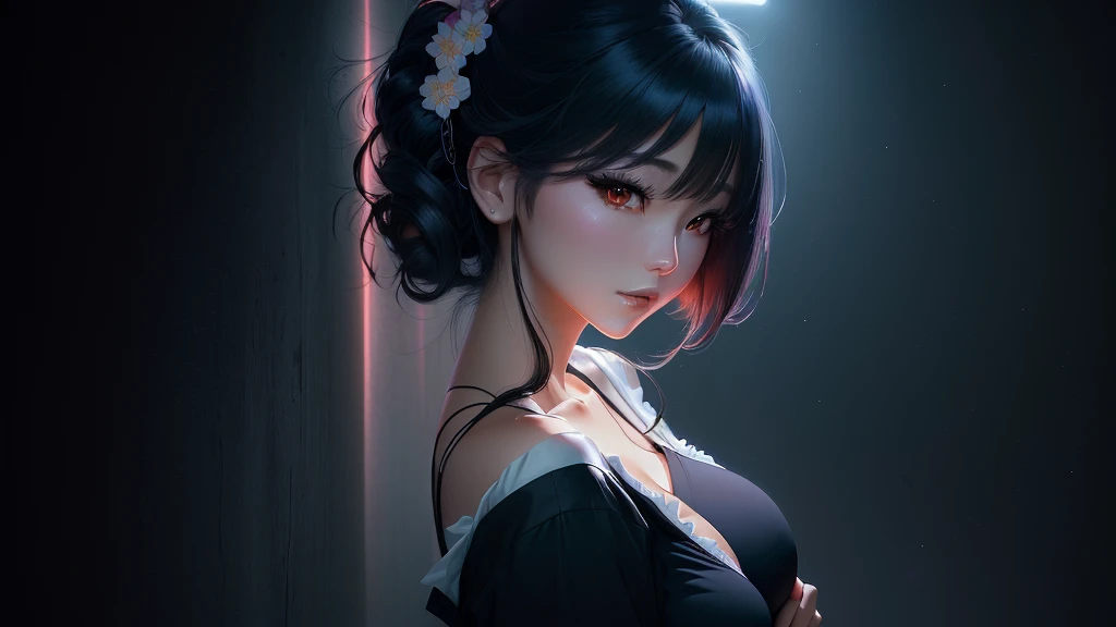 A woman poses for a photo in the dark, seductive Japanese cartoons girl, smooth Japanese cartoons cg art, artwork in the style of Gu Weiss, Gu Weiss, detailed digital Japanese cartoons art, [ 4k digital art ]!!, Japanese cartoons. Soft lighting, 4k Japanese cartoons wallpaper, author：Yang J, Gu Weiss on artstation pixiv