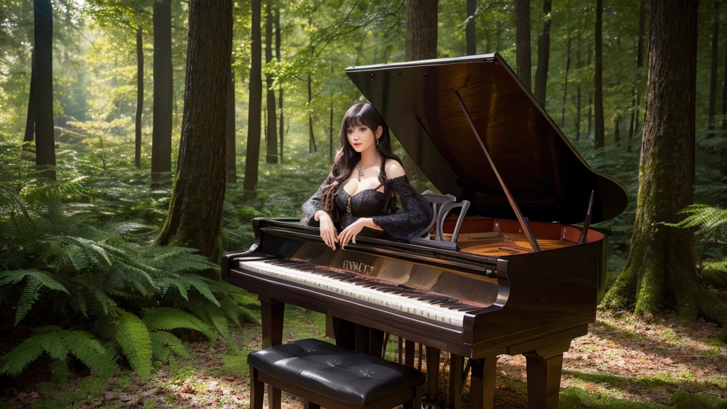 Gorgeous and fantastic piano portrait in fantasy forest, Printing possible, 8K