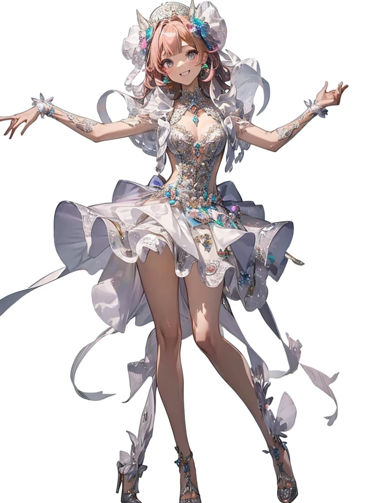 Anatomically correct body、1People Girls、A sparkling idol stage、Colorful and gorgeous dress、Bright smile