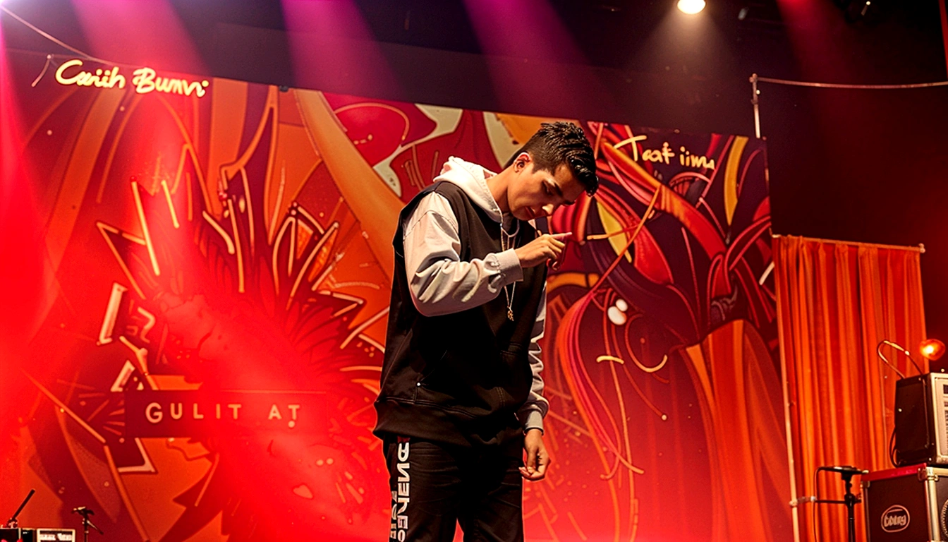 there is a man standing on stage with a microphone in his hand, rapping on stage at festival, performing on stage, rapping into microphone, vocalist, on stage, by Zahari Zograf, live performance, performing, by Ingrida Kadaka, by Byron Galvez, random artist, by Robbie Trevino, concert photo, taken in the night, music show