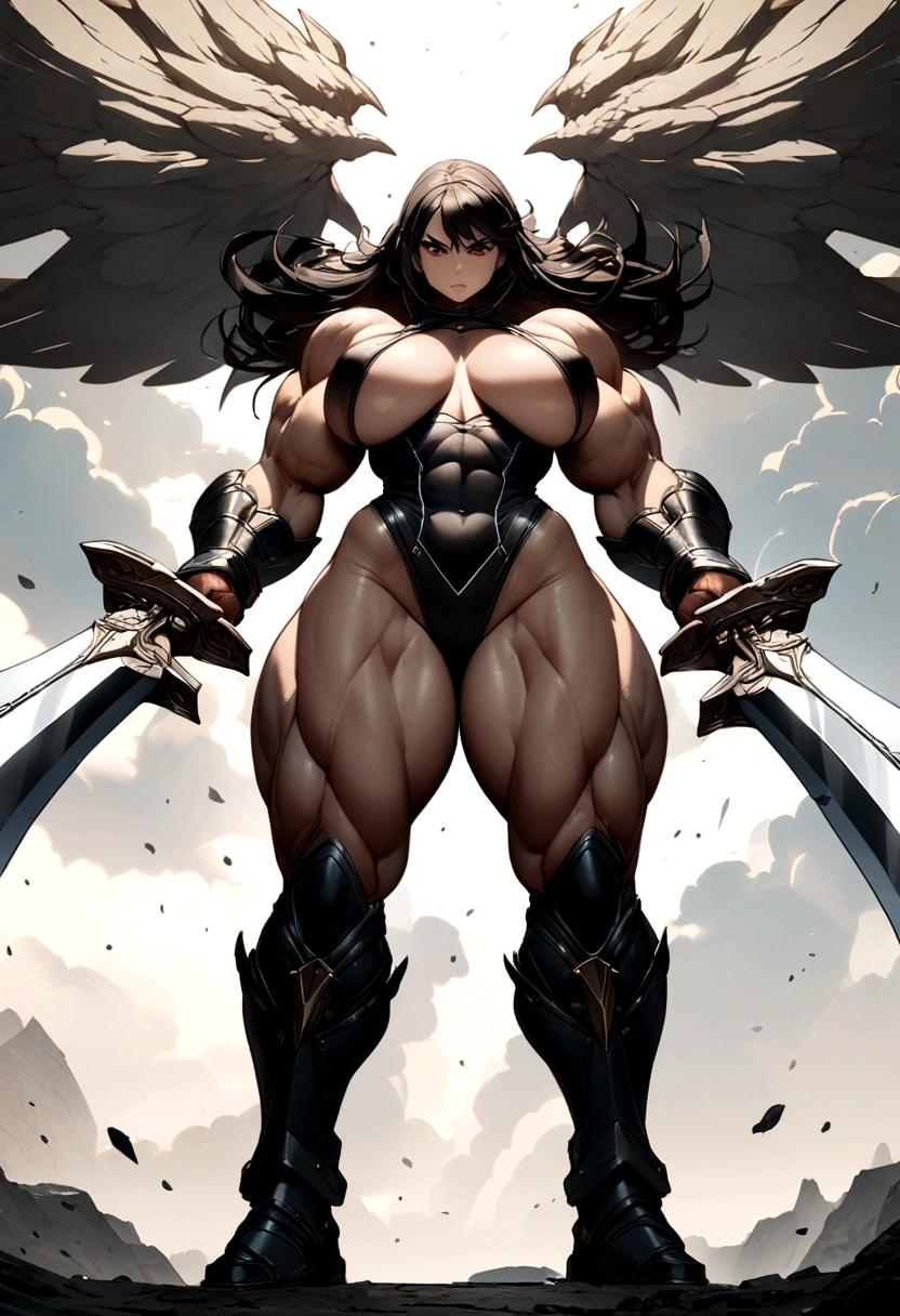 huge muscle girl dual wielding sword