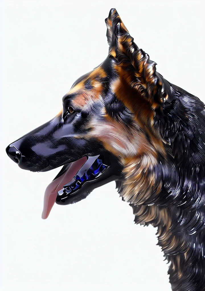 A glass sculpture of a handsome German shepherd, Canine, made from shiny transparent glass, is a masterpiece.