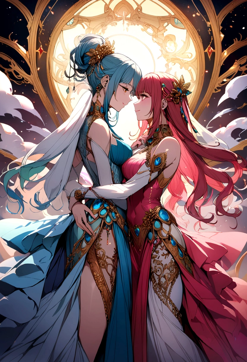 (two women) Furina. Erza. Looking into each other's eyes