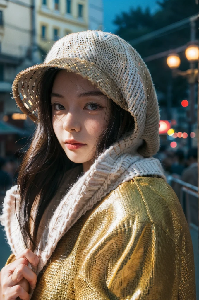 ((Vietnamese Korean Girls)),8K, best quality, Medium close-up, (best quality,8K,masterpiece:1.3)สาวเกาหลีLovelyและLovely, Practical, Special details, photo Practical, quality improvement,
In the photo,A young woman standing in the city at night,Wearing a scarf, In the strongest designer style, huge mass, Light and shadow carnival, Quiet face, Wavy Edge, navy, natural beauty, Close-up photos , cool atmosphere , Winter atmosphere , Natural skin texture.、、Skin looks healthy and even-toned.、 Use natural light and color,A woman,Japan,,Lovely,Has black hair,Medium Length Hair,(Depth of Field、Chromatic Aberration、、Various lighting、Natural shade、)、(Outdoor lighting at night:1.4)、(it'Snowing:1.3)、(Hair blowing in the wind:1.2)、(Reflective Snow:1.0)
